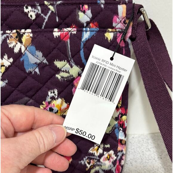 NEW Vera Bradley purse purple bag floral RFID protection Iconic Mini Hipster - Picture 4 of 7